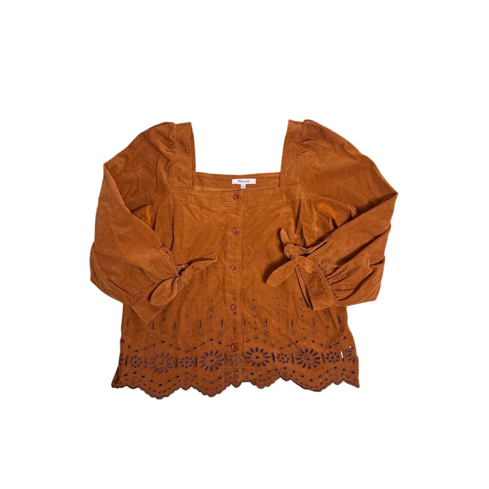 Madewell Brown Eyelet Corduroy Tunic Top Womens Small Cottagecore Boho Minimal